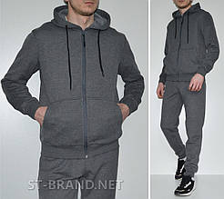 L (48). Утеплений чоловічий спортивний костюм з капюшоном, демісезонний (зима, осінь / весна) - темно-сірий