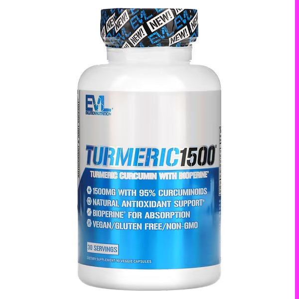 Куркумін EVLution Nutrition Turmeric1500, Turmeric Curcumin with Bioperine, 90 Veggie Capsules