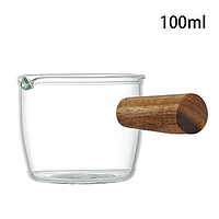 Стеклянный мерный стакан для эспрессо 100 мл с деревянной ручкой (sv2366) , 100 мл