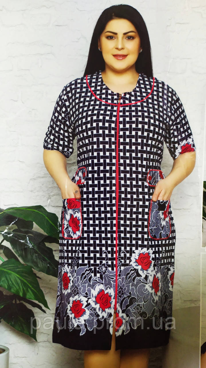 Летний Женский Нарядный Халат-платье на Молнии. Турция. Размер 11XL(62 ...