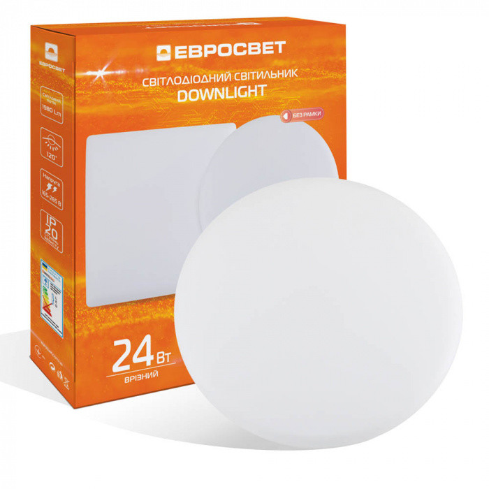 Світильник точковий накладний ЕВРОСВЕТ 24Вт коло LED-SR-170-24 6400К без рамки, фото 1