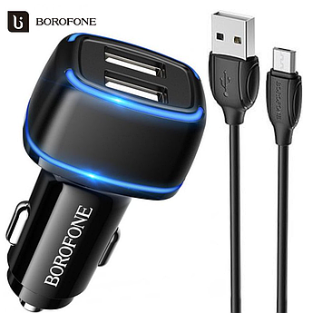 АЗП Borofone 2хUSB 2.4A з кабелем Micro BZ14 Max Black