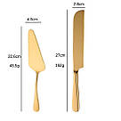 Лопатка та ніж для торта золотого кольору REMY-DECOR із нержавіючої сталі набір для десертів та весільного торта, фото 2