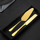Лопатка та ніж для торта золотого кольору REMY-DECOR із нержавіючої сталі набір для десертів та весільного торта, фото 5