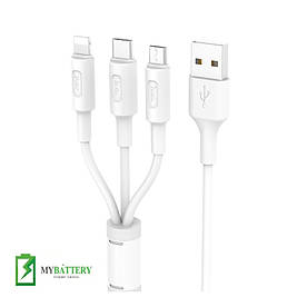 Hoco X25 USB кабель 3в1 Combo Micro USB/Lightning/Type-C (1m, 2A). White