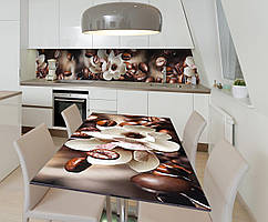 Наліпка 3Д виниловая на стол Zatarga «Падение кофейных зёрен» 600х1200 мм для домов, квартир, столов, кофейн,