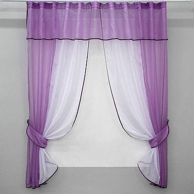 Кухонні штори (280х170см.) з ламбрекеном, на карниз 1-1,5м. Колір бузковий з білим. Код 090к 50-898