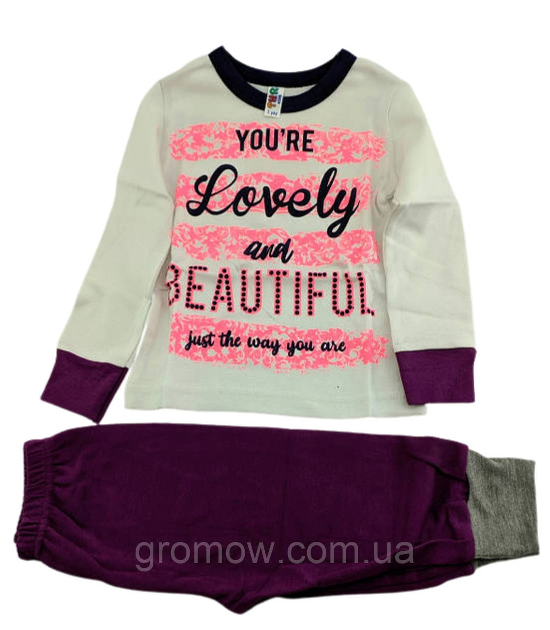 Піжама дитяча 2, 3 роки Туреччина бавовна з довгими рукавами та принтом фіолетовий (ПЖ1), фото 1