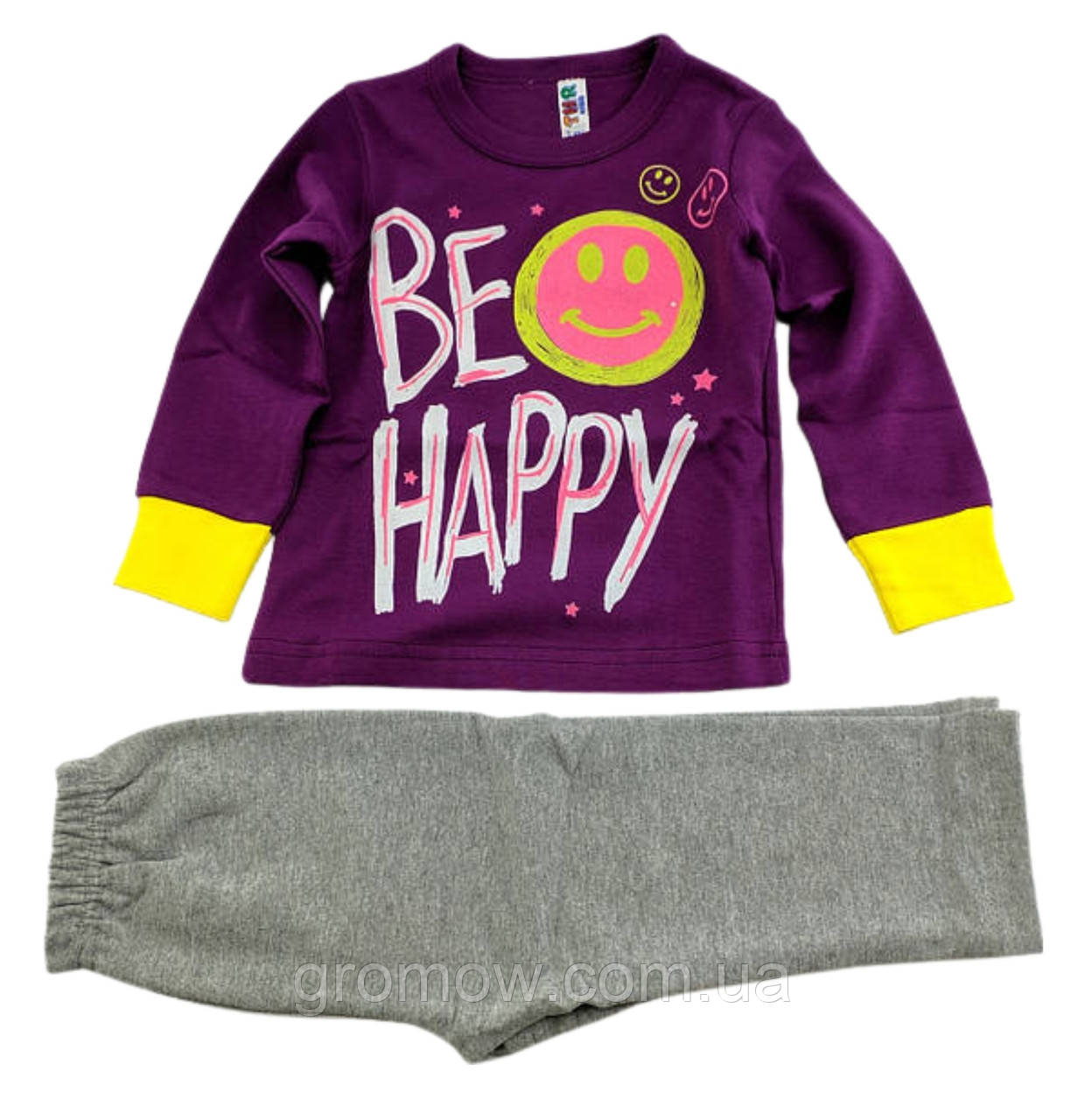 Піжама дитяча 1, 2, 3 роки Туреччина бавовна з довгими рукавами та принтом фіолетовий (ПЖ2), фото 1