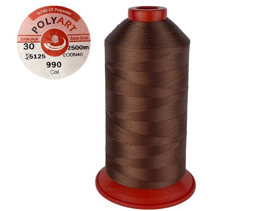 Нитка швейна поліестер POLYART(ПОЛІАРТ) N30 колір #990 коричневий 2500м (ОРИГІНАЛ, ТУРЕЧЧИНА), фото 1