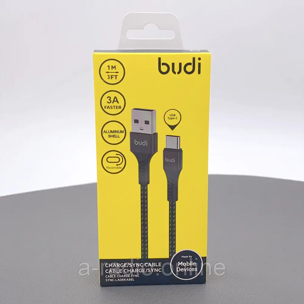 Кабель Budi Sync USB - Type-C Cable 1м 3А в оплітці DC210T10B