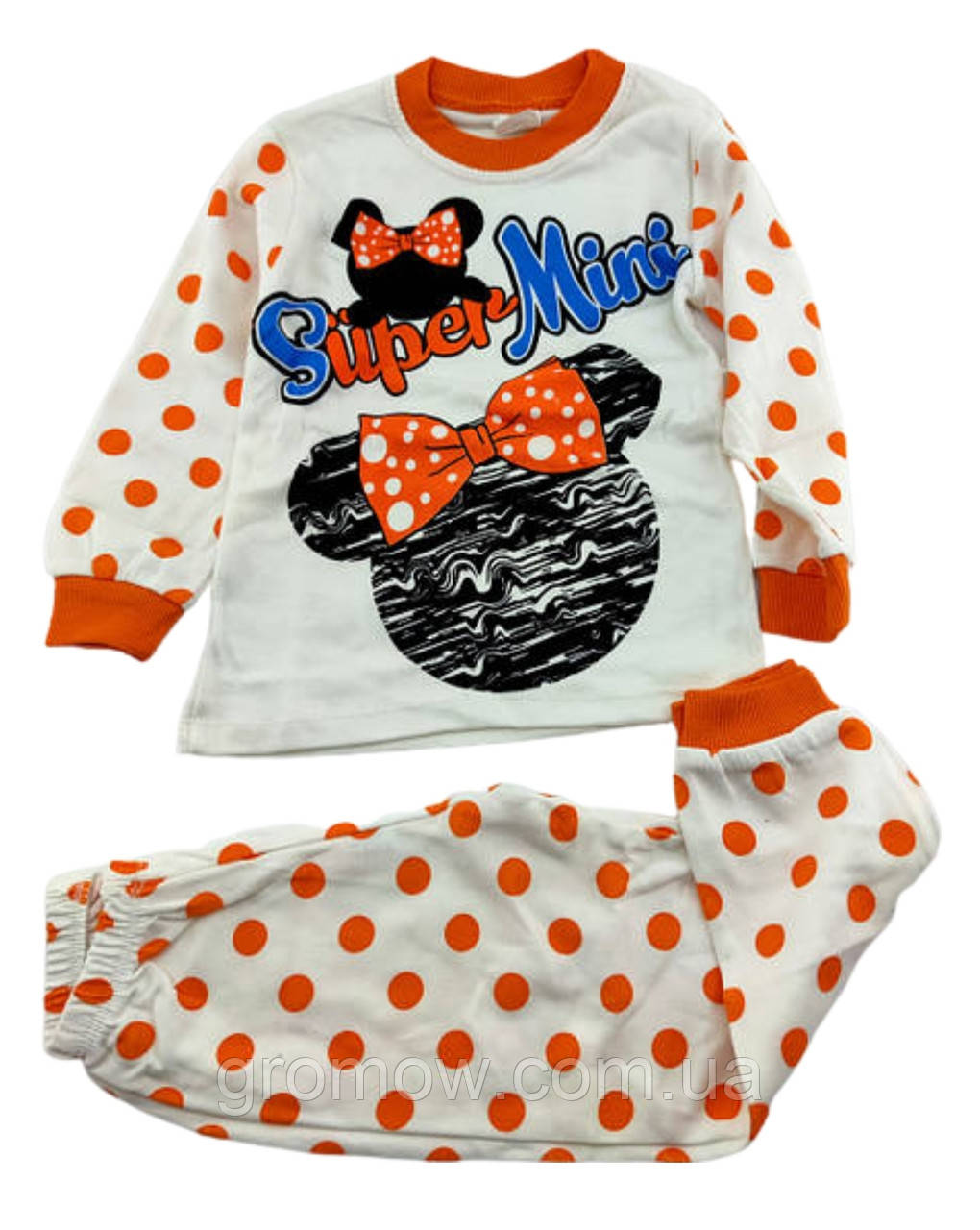 Піжама дитяча 4 роки Туреччина бавовна з довгими рукавами та принтом біла (ПЖ10), фото 1