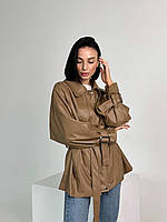 Женская куртка из эко кожи с поясом универсальная 42-46, модная женская курточка из эко кожи