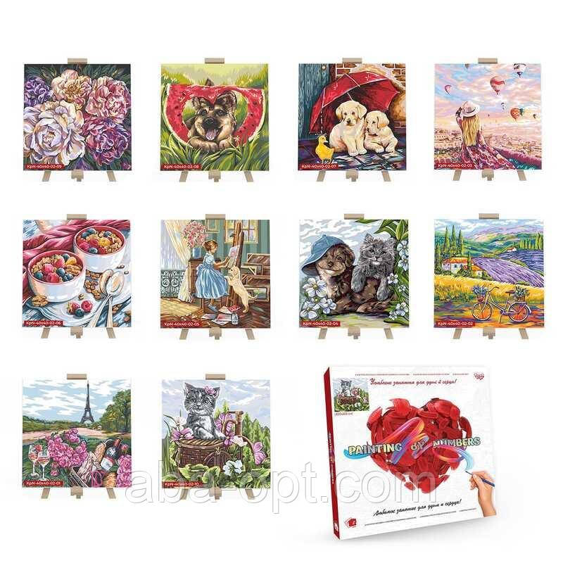 Гр Картина за номерами KpN-40x40-02-01,02...10 MIX В КОРОБЦІ "PAINTING BY NUMBERS" (10) розмір: 40х40см, 10