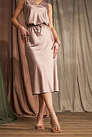 Элегантная шелковая весенняя юбка цвета капучино из легкой струящей ткани с нежным блеском