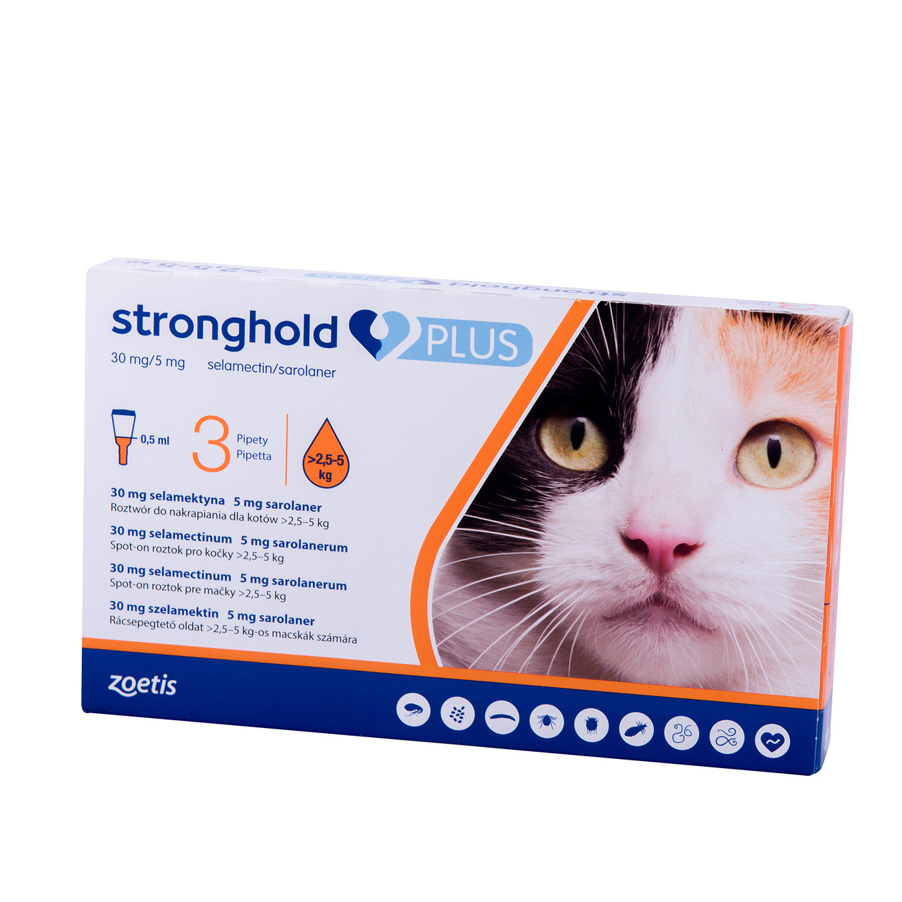 Стронгхолд Плюс (Stronghold Plus) 30 мг/5 мг краплі для котів 2,5-5 кг, 0,5 мл, 3 туби