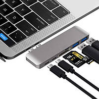 Хаб для ноутбука Type C USB 3.0 Hub 6 в 1 переходник адаптер для Macbook Pro MacBook AIR Space Grey