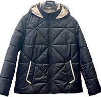 Красивая короткая черная куртка с бежевыми вставками больших размеров 44-54