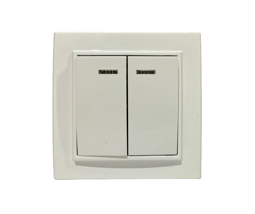 Вимикач двоклавішний вбудований з підсвічуванням білий 10А COMFORT ТМ LUMANO