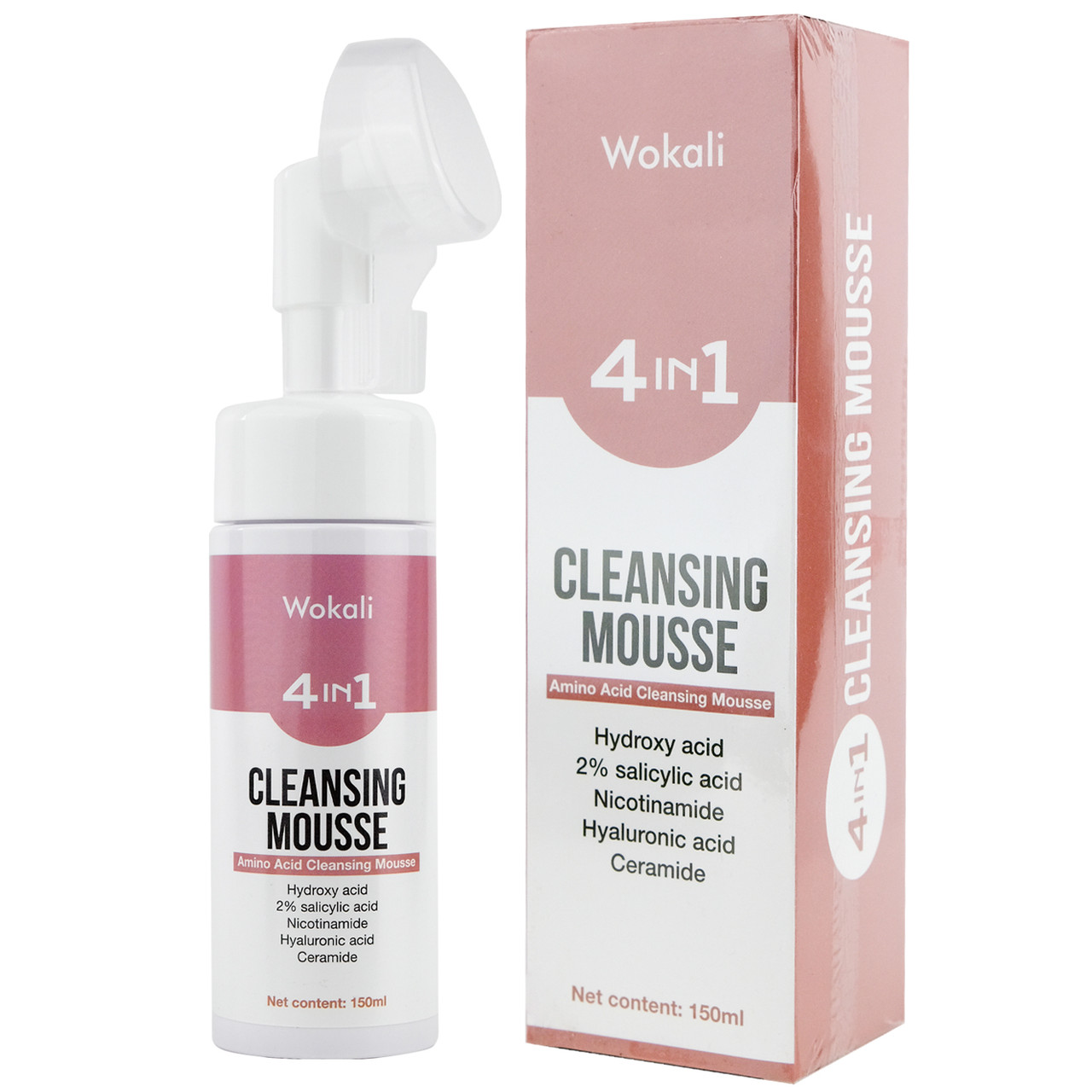 Пінка-мус для вмивання Wokali 4 in 1 Cleansing Mousse з гіалуроновою, саліциловою, гідроксикислотою, нікотинамідом та церамід 150