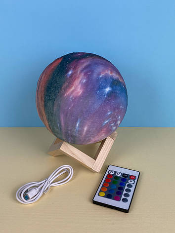 Настільний світильник-нічний космос 15 см "3D Moon Lamp" 16 кольорів з пультом, різнокольоровий, фото 1