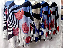 Блуза жіноча напівбатальна трикотаж розмір 50-56, кольору міксом