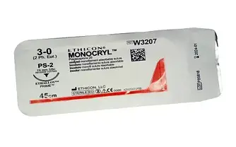Шовний матеріал Monocryl (монофілам, не пофарбований) 45 см, 3/0