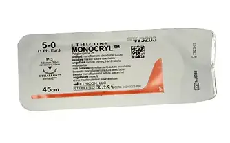 Шовний матеріал Monocryl (монофілам, не пофарбований) 45 см, 5/0