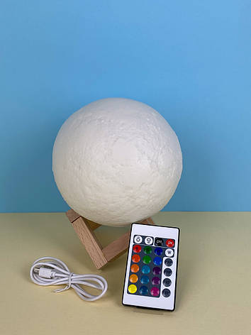 Настільний світильник-нічний місяць 18 см "3D Moon Lamp" 16 кольорів з пультом, фото 1
