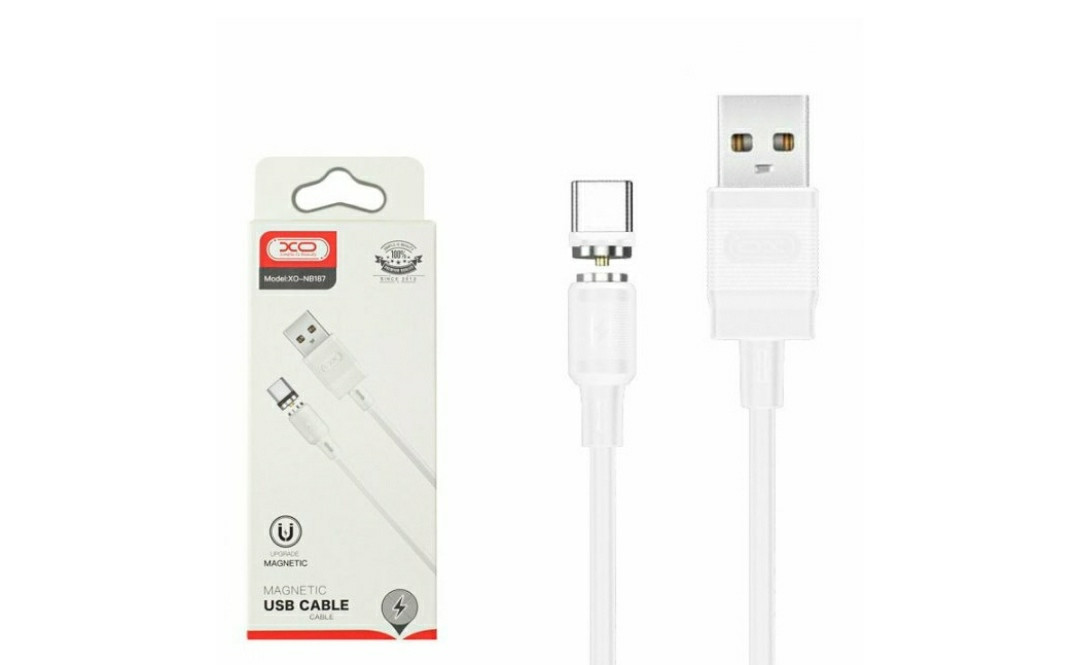 Магнітний кабель Type-C - USB / XO-NB187 / Круглий / 360 Градусів / 100 см. / Білий, фото 1