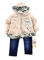 Дитячий костюм Туреччина 2, 4 роки для дівчинки з курткою та джинсами персиковий (КДД13)