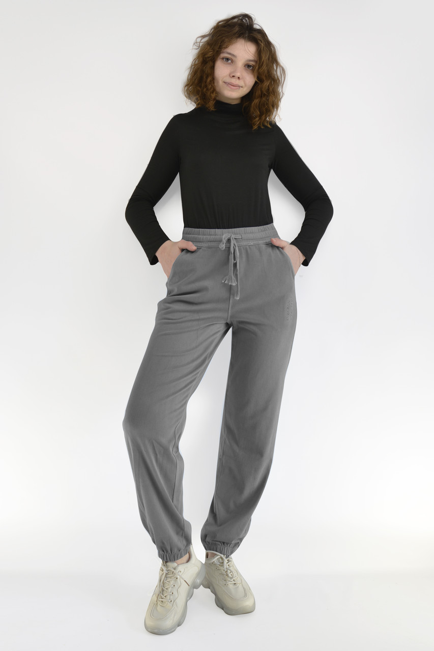 Джогери жіночі літні M-4XL Штани вільні на гумці літній джинс Сірий колір M/L