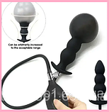Надувний анальний чорний стимулятор 11 см, Пробка анальна розширювач із грушею, Інтимні іграшки, фото 2