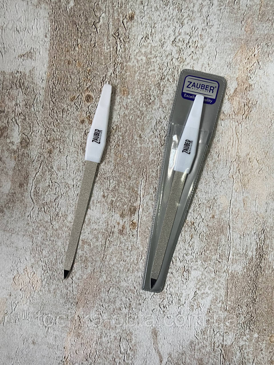Пилочка для нігтів сапфірова Zauber біла ручка коротка, фото 1