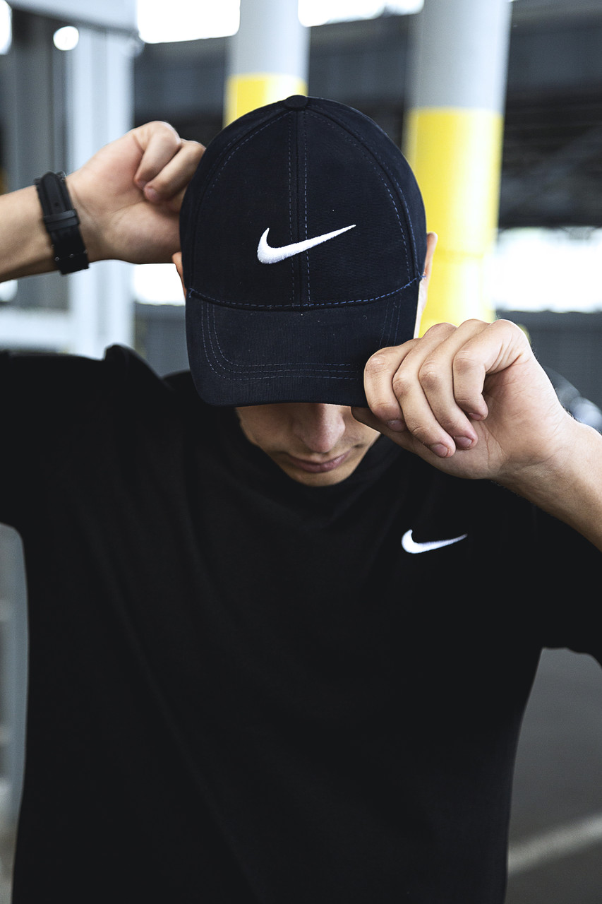 Кепка Nike чоловіча коттонова чорна з білим лого Бейсболка Найк на літо