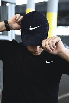 Кепка Nike чоловіча коттонова синя з білим лого  ⁇  Бейсболка Найк на літо