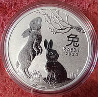 Серебряная монета Год Кролика (Австралия) от Perth Mint 1 доллар 1 унция чистейшего серебра. 2023