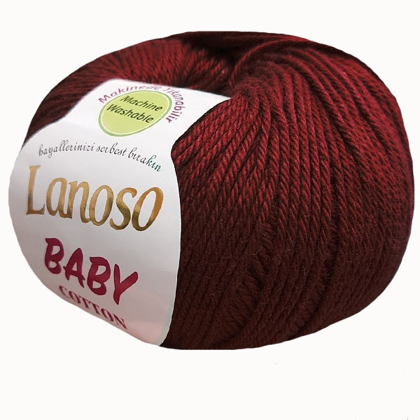 Lanoso BABY COTTON (Бейбі Котон) № 957 бордо (Пряжа 100% бавовна, нитки для в'язання), фото 1