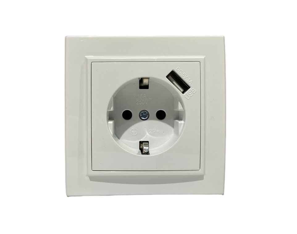 Розетка одинарна з з/з +1 USB вбудована біла 16А COMFORT ТМ LUMANO