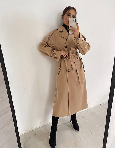 Женский Тренч длинный на запах из коттона цвет бежевый (ID#1795705896 ...