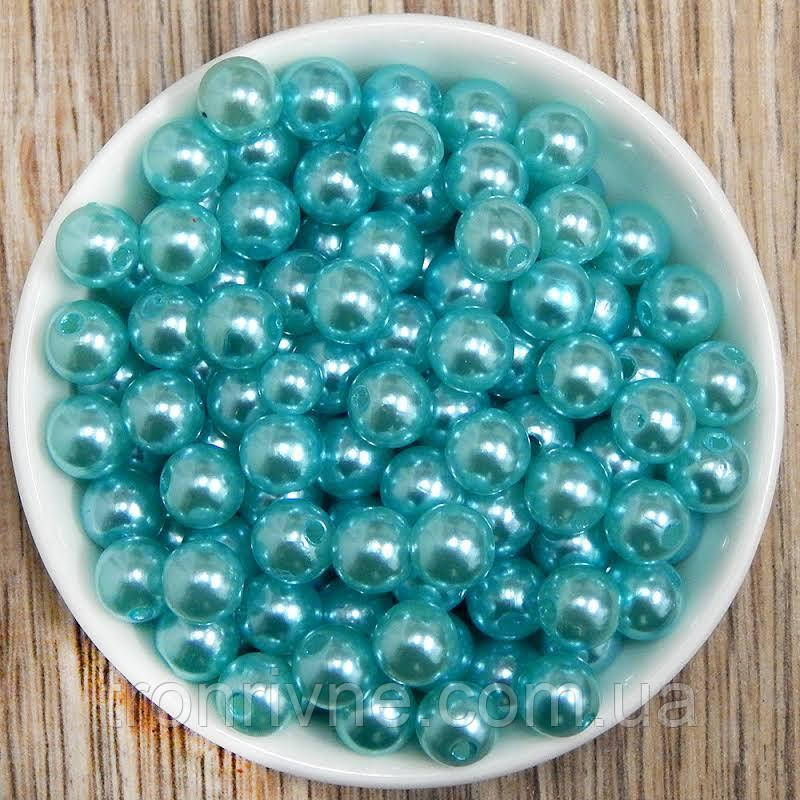 Бусини перламутрові 8 мм бірюзові (в уп. 5 г - 17 шт), фото 1