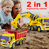 Іграшкова вантажівка, GizmoVine, 2 шт. самоскид, будівельний трактор, будівельний кран зі звуковою підсвіткою, фото 6