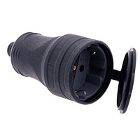 Гніздо штепсельне каучукове з заземленням та кришкою 16А розетка переносна одинарна чорна  F49