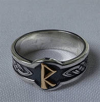 Кільце з золотою руною Райдо з чорнінням