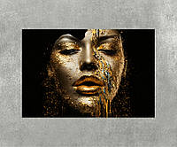 Картина девушка на черном фоне золотые губы яркий макияж Картины в салон красоты 90x60