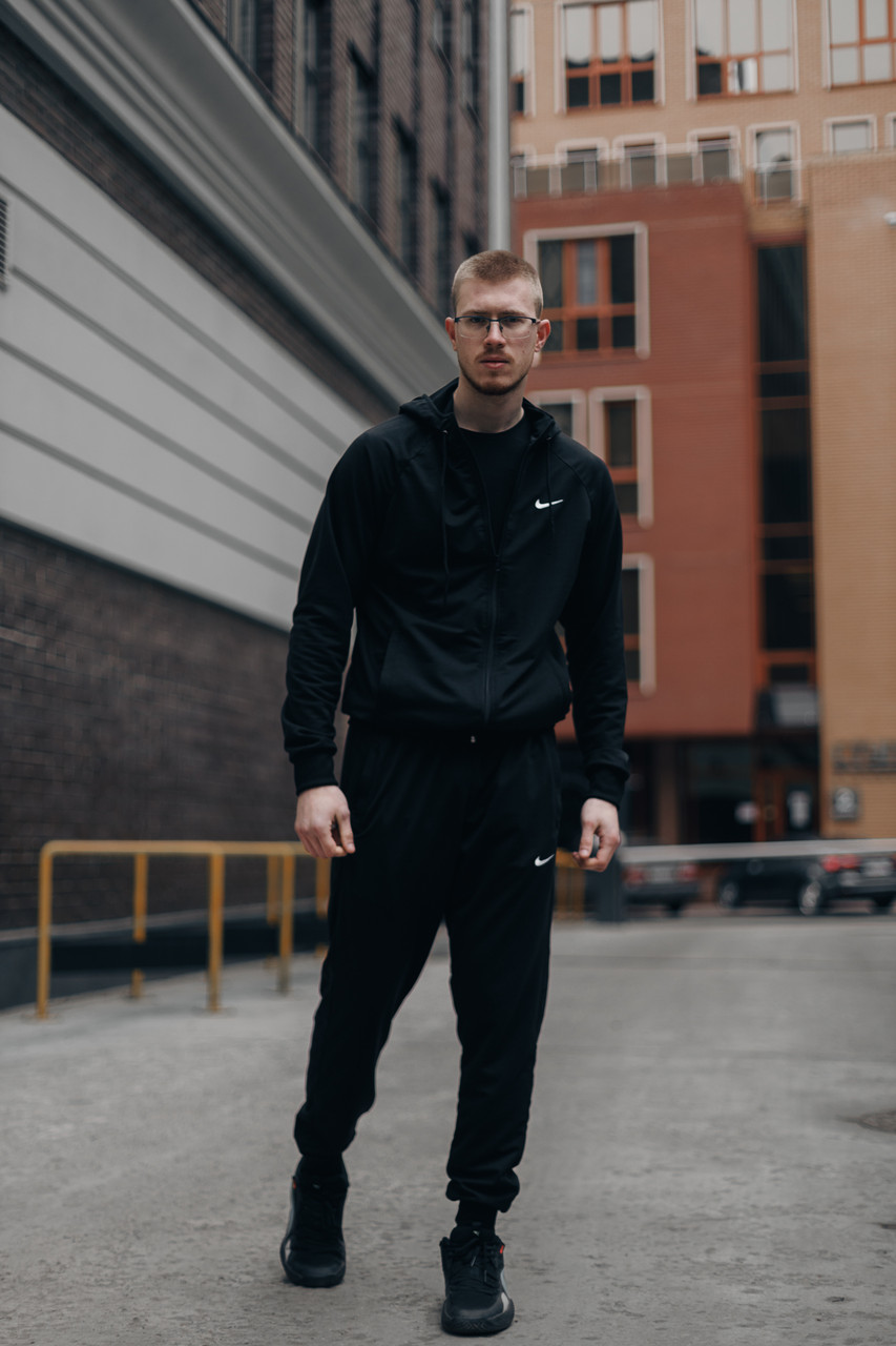 Чоловічий спортивний костюм Nike чорний на блискавці весняний осінній ⁇ Комплект худі та штани Найк