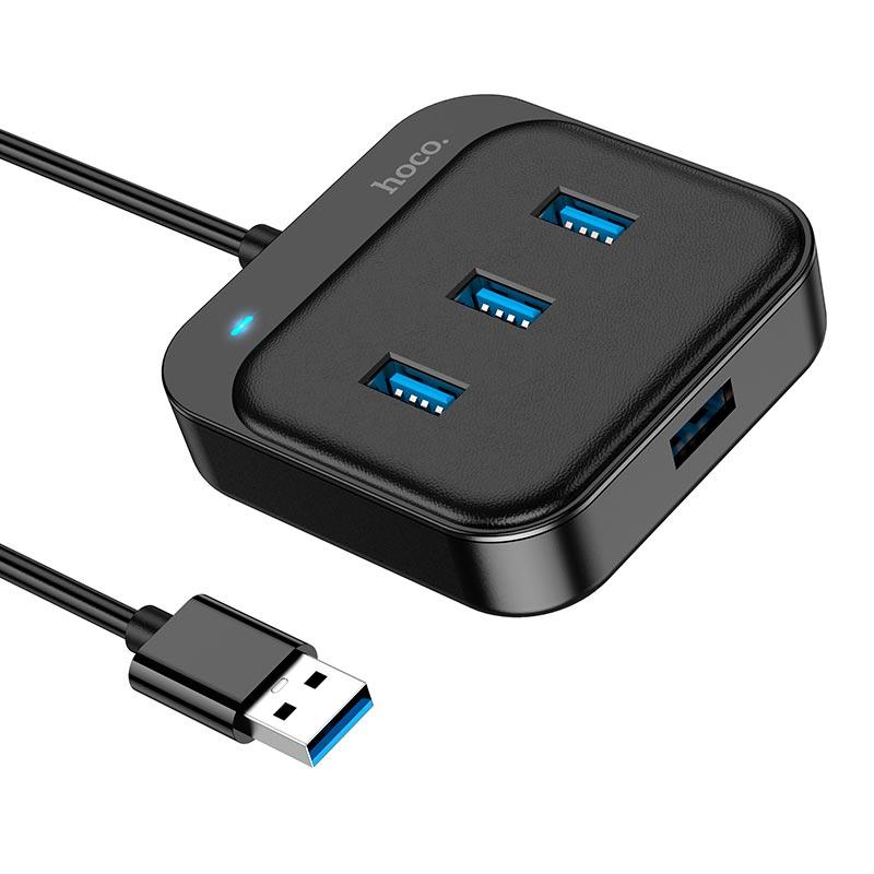 USB-hub хаб 4-в-1 HOCO Easy 4-in-1 converter HB31 |USB to USB3.0*4/1.2М| Чорний