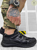 Тактические кожаные кроссовки вставки - текстиль Police / Походная обувь Армейские кроссы черные (арт. 14034)