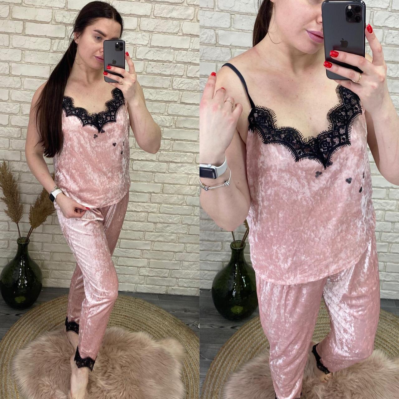 Ніжна жіноча піжама, ткань "Велюр" 56 розмір