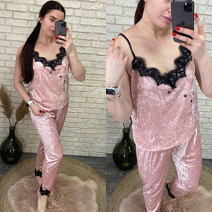 Ніжна жіноча піжама, ткань "Велюр" 56 розмір, фото 1